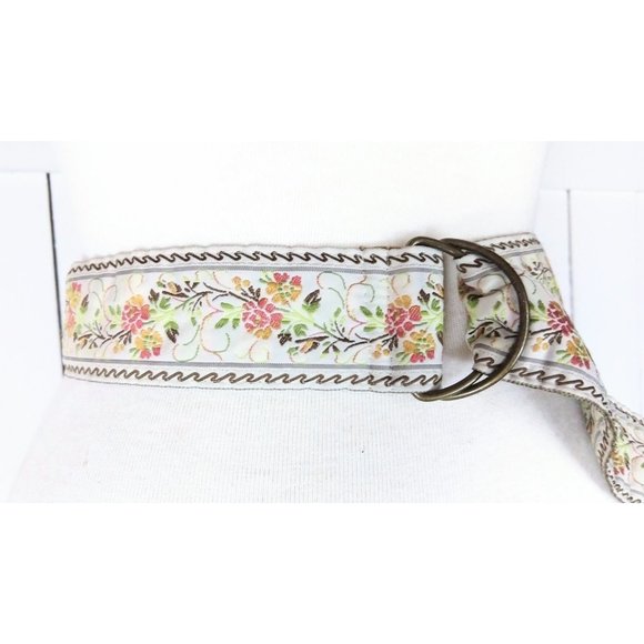 Vintage ivory floral jacquard tapestry ribbon chord belt - Picture 3 of 3